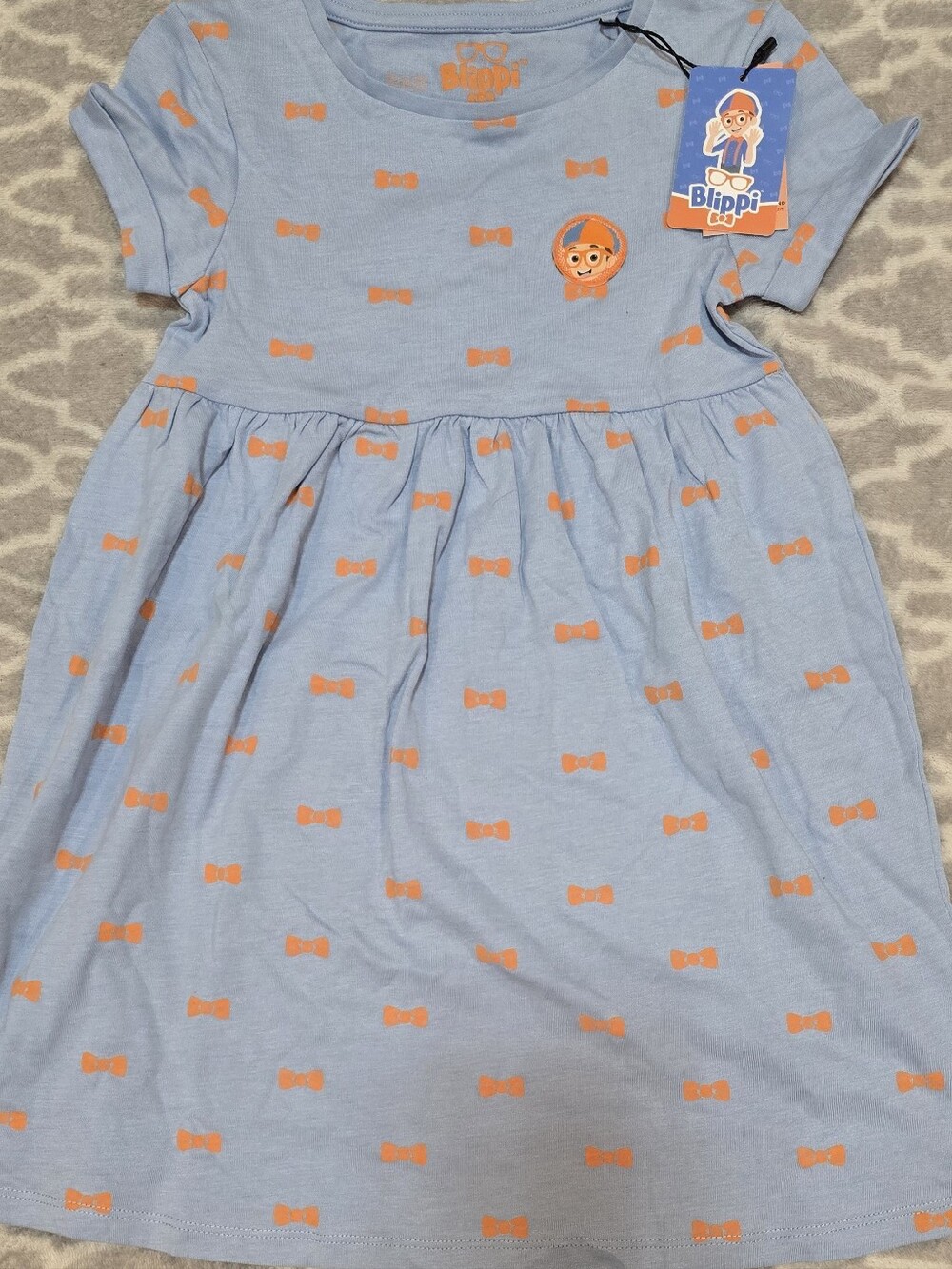 Girls' Blippi Light Blue Dress with Orange Bow Print